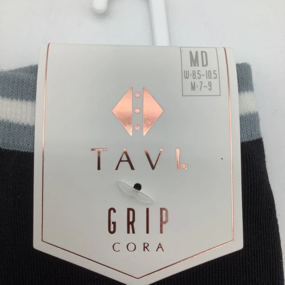 Tavi Grip Cora Socks Ebony Mirage Stripe Black Pilates Yoga Size Medium NWT‎