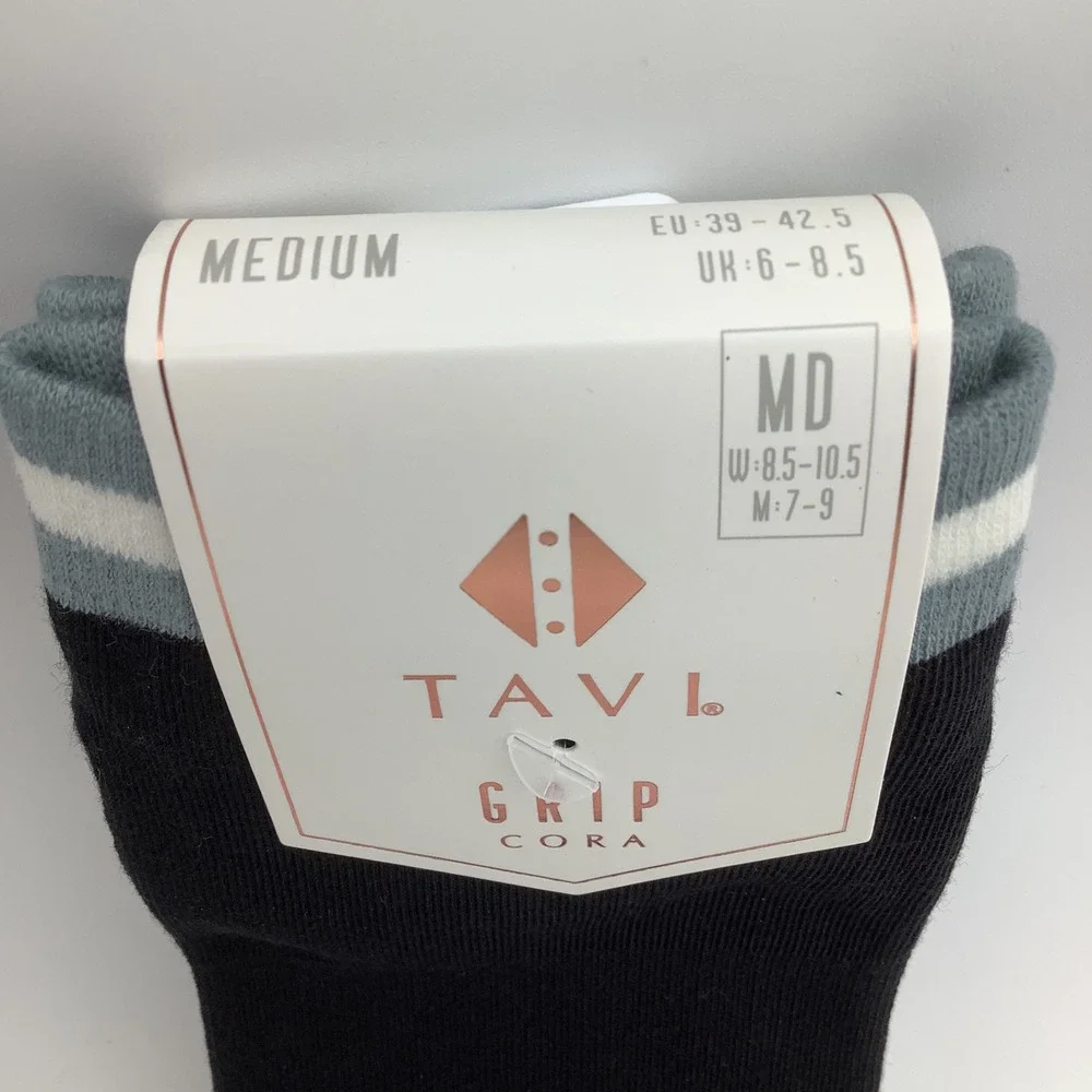 Tavi Grip Cora Socks Ebony Mirage Stripe Black Pilates Yoga Size Medium NWT‎
