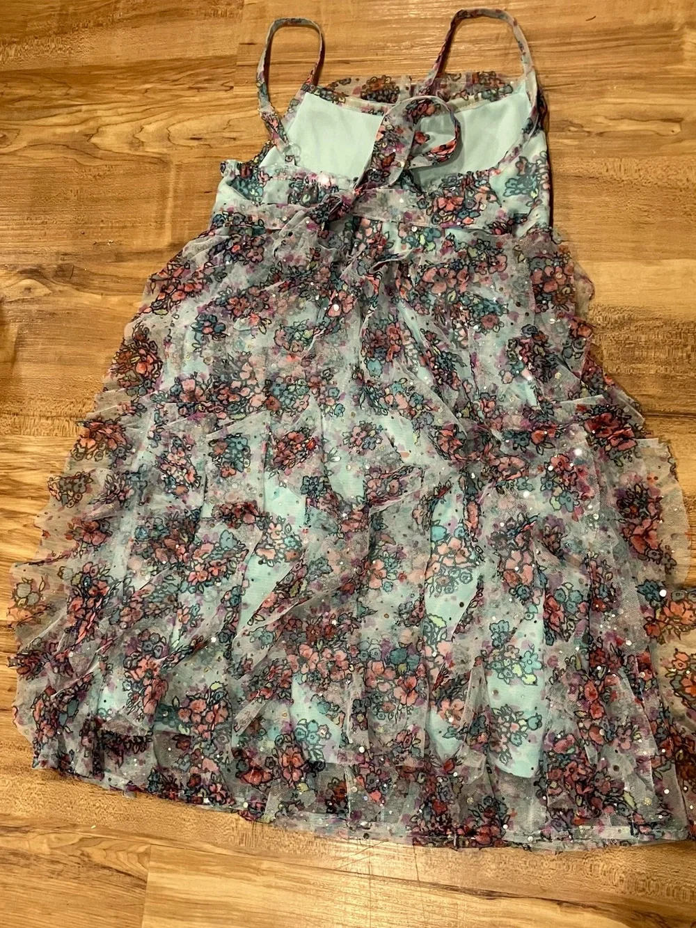 🌟 Size 6 GUC.Justice  Ruffle Dress sparkle with Pink and Turquoise