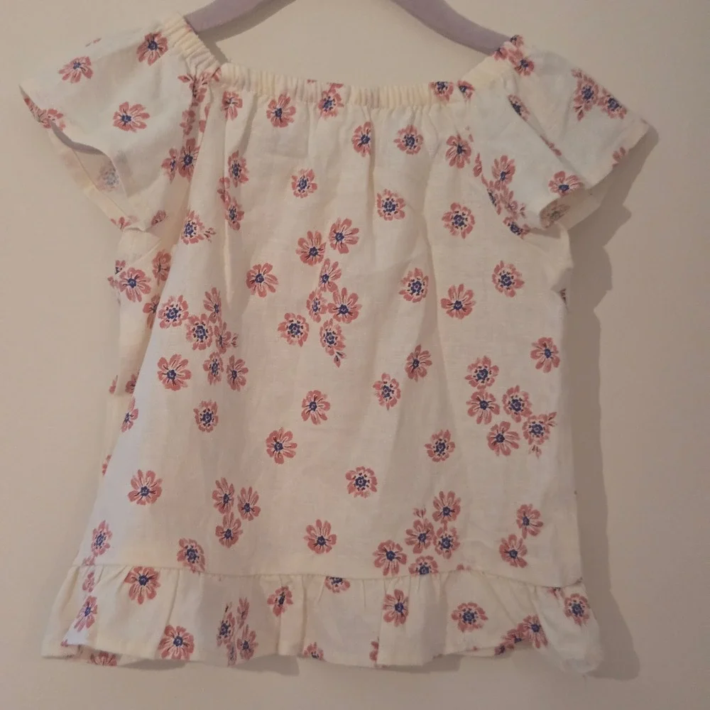 Carters Toddler Girl Floral Linen Blend Button Front Flutter Sleeve Top 2T Cream