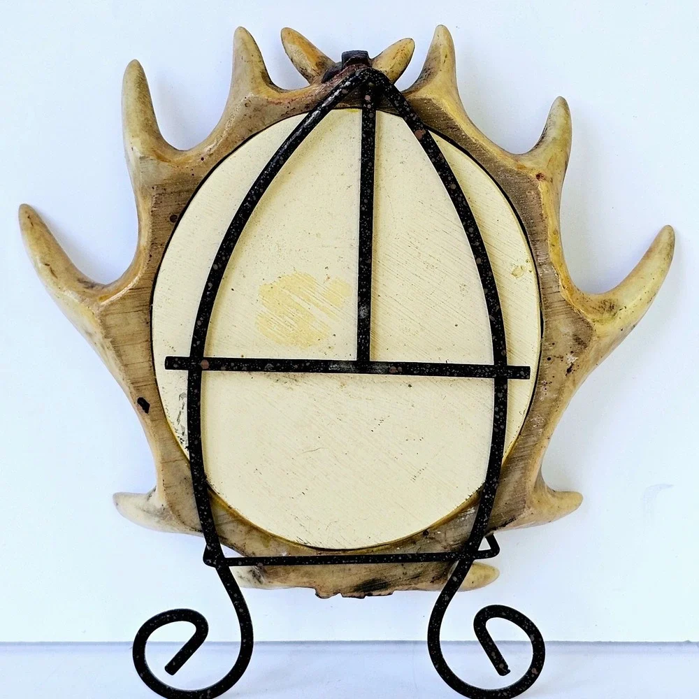 Rustic Western Wolf Antler Horn Photo Picture Frame Resin Leather Accents M537.1