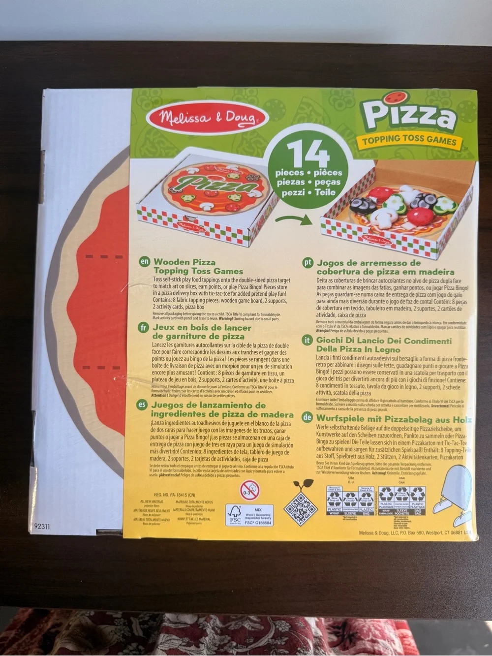 Melissa & Doug Wooden Double-Sided Pizza Topping Toss Games 14 Pieces NEW