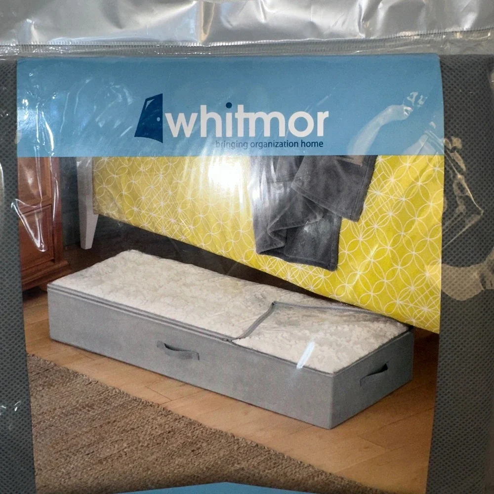 Whitmor Underbed Storage Bag‎ Gray Zippered Clear Top 18x42x8 6744-9363-GRAY NEW