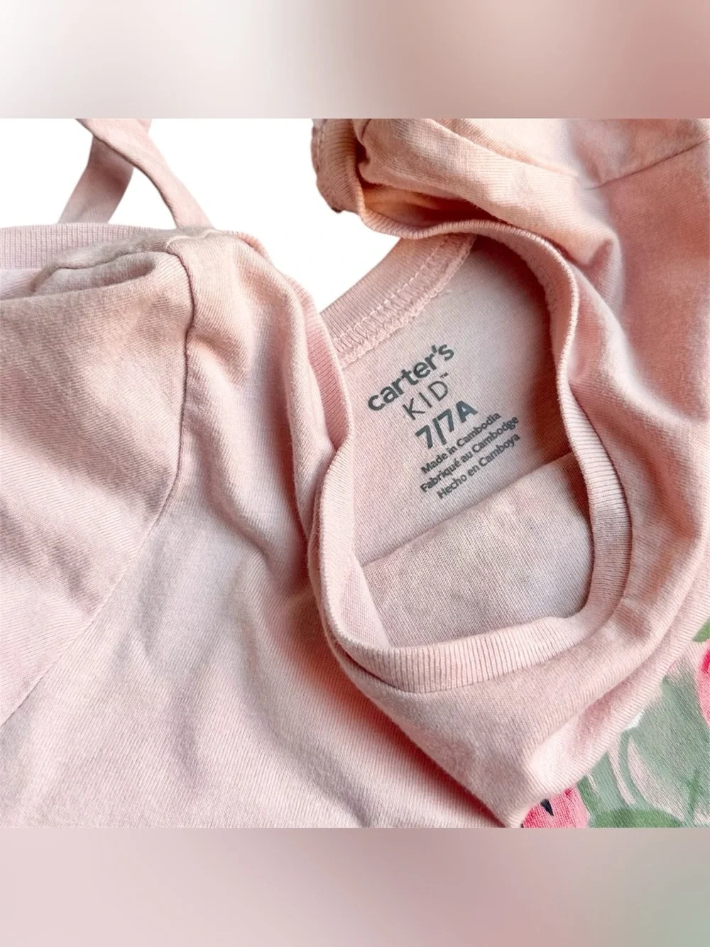 Carter's Size 7 Girls light pink strawberry floral criss cross short sleeve top