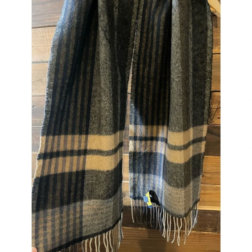 100% Cashmere Club Room‎ Plaid Scarf Black Brown Tan Fringed Soft Warm Luxury