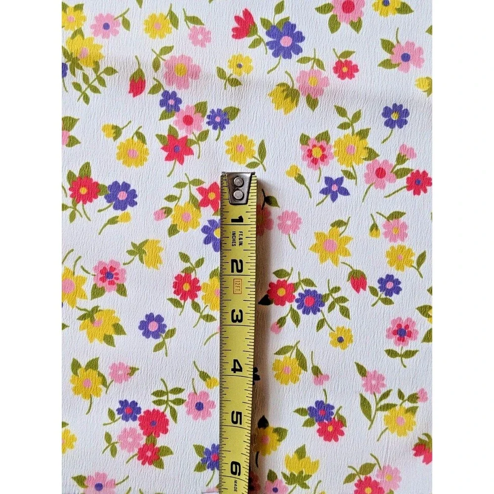 Vintage 1960's Cute Cherry Floral Crepe Fabric Multicolor Daisy Retro 45