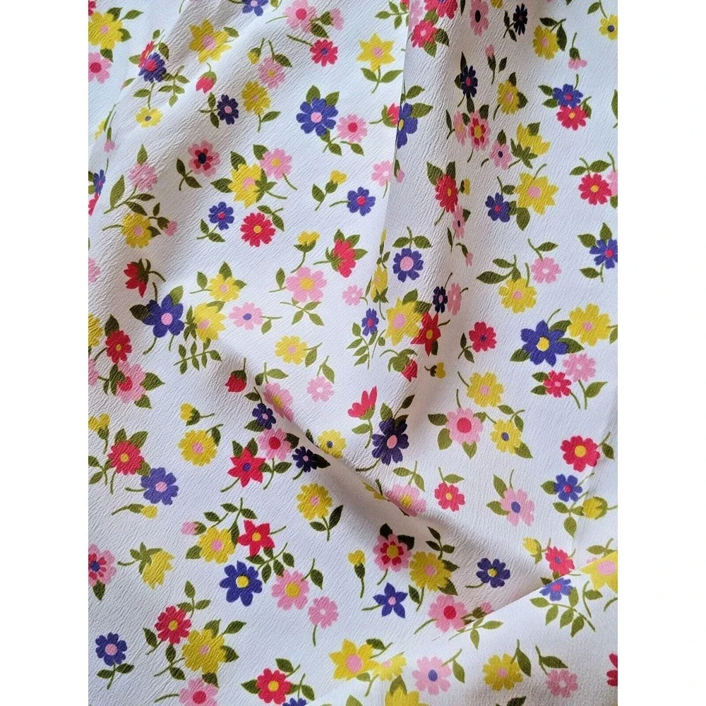 Vintage 1960's Cute Cherry Floral Crepe Fabric Multicolor Daisy Retro 45