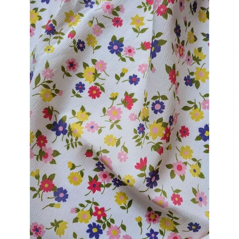 Vintage 1960's Cute Cherry Floral Crepe Fabric Multicolor Daisy Retro 45