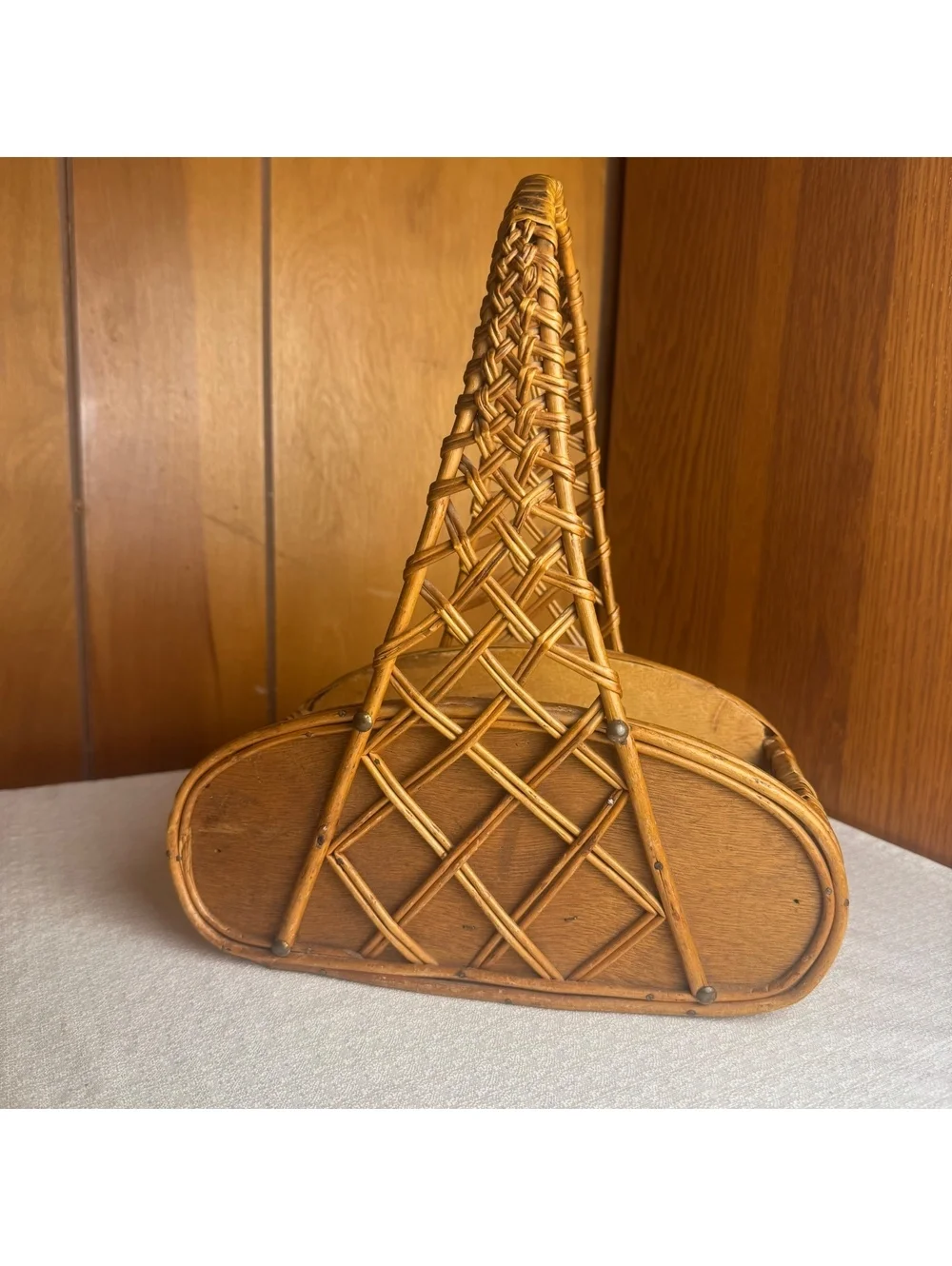 Vintage Woven Rattan Basket With Arched Handle – Boho Storage & Display Basket