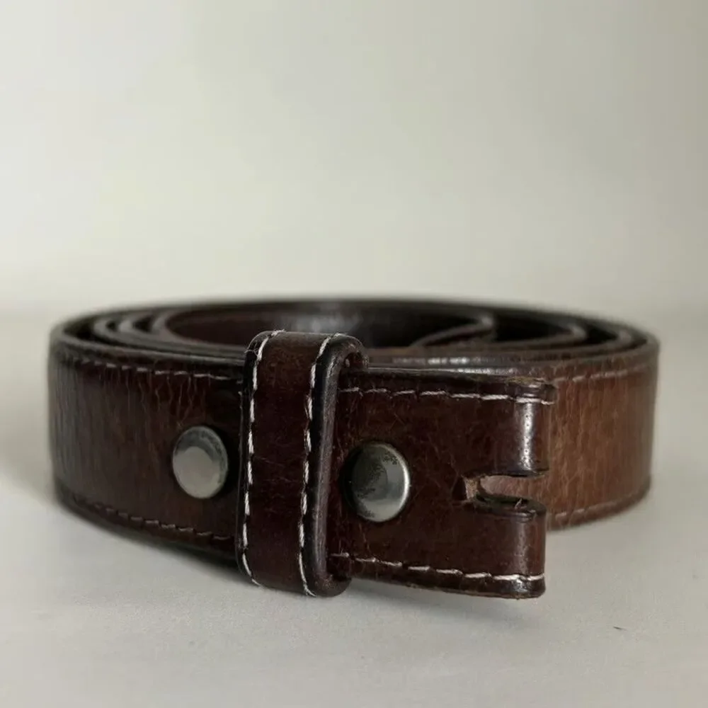 Maidas Houston Belt Strap Genuine Calf Leather Brown Snap On Distressed Mens 34