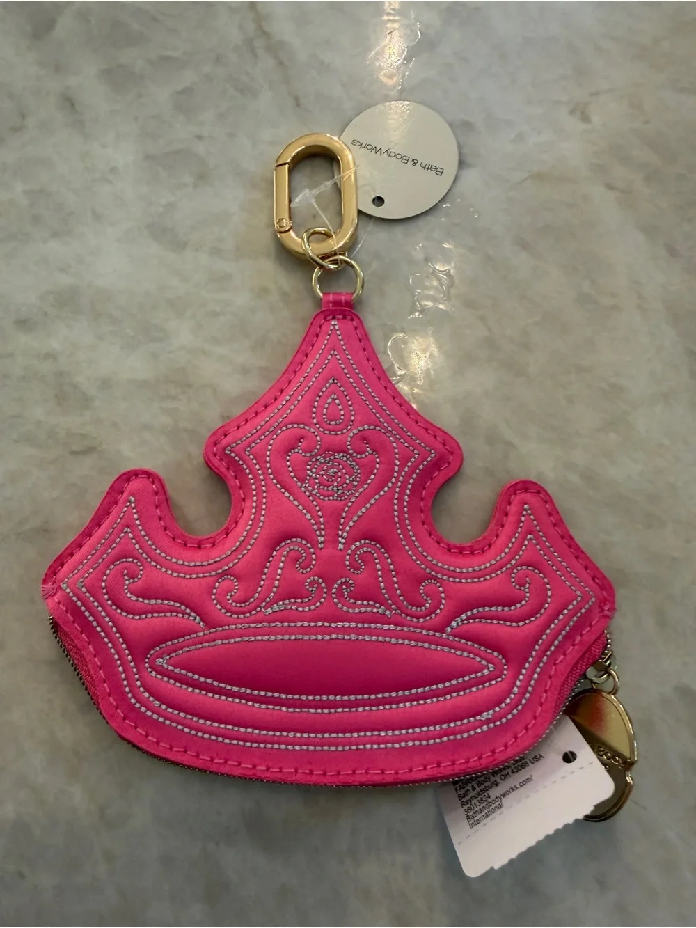 New Bath & Body Works Disney Princess AURORA Coin Purse Pink Crown Zipper Clip