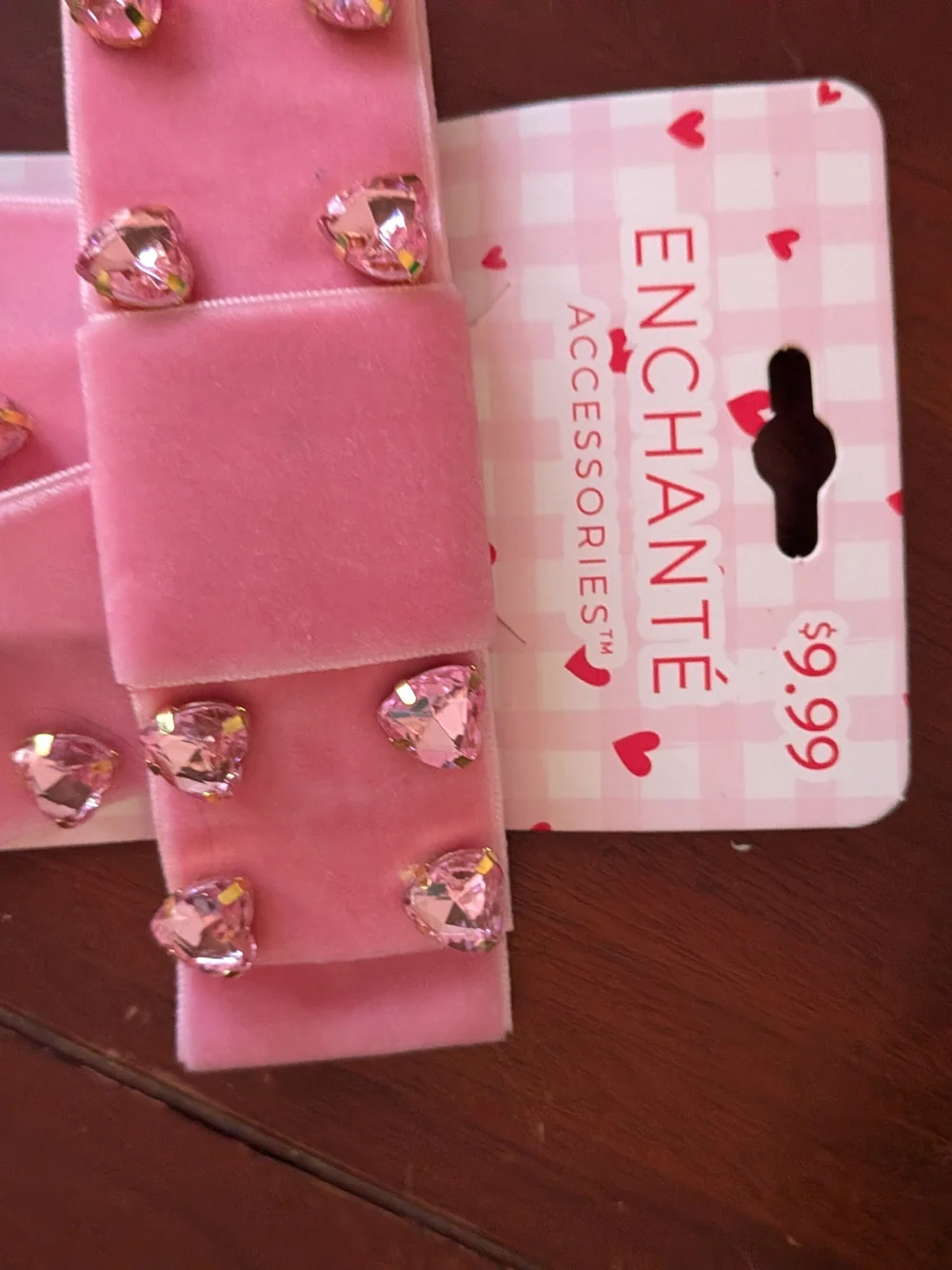 Claire's Pink Heart Gem Velvet Ribbon Hair Bow