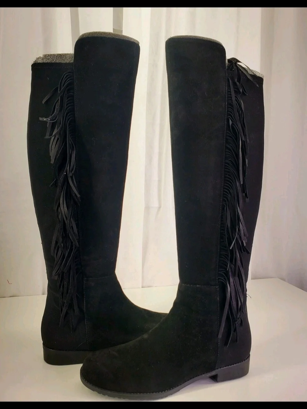 Marc Fisher Women's Black Genuine Suede Fringe Knee-High Riding Boots  Sz.9M