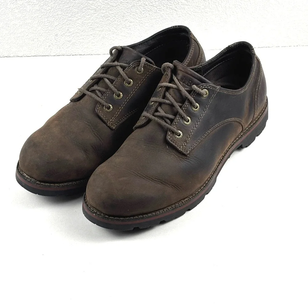 L.L. Bean Waterproof Leather Oxfords Mens 10 Medium Dark Brown Rugged Lug