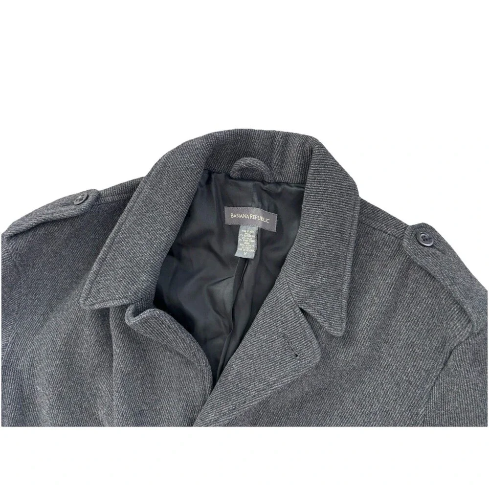 Vintage Y2K Banana Republic Pea Coat Jacket Men’s Medium Gray‎ Wool Blend