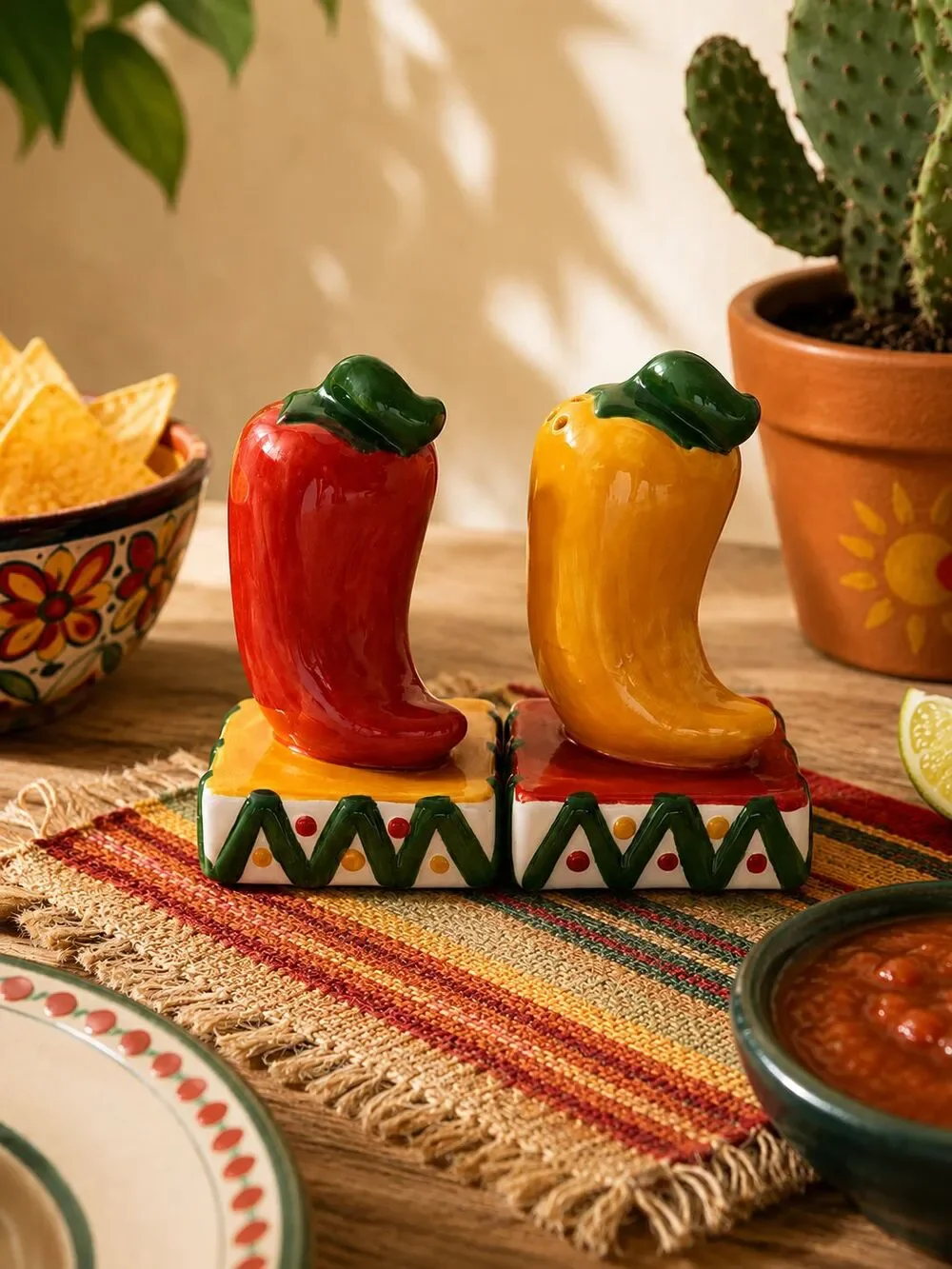 Vintage Ceramic Chili Pepper Salt & Pepper Shakers Set Hand Painted Stoppers