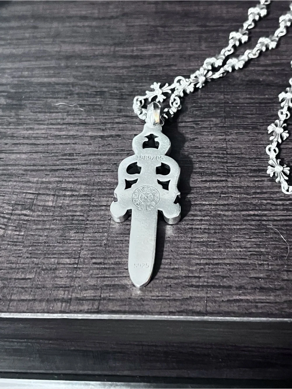 Chrome Hearts Silver Fleur de Lis Dagger Pendant Necklace