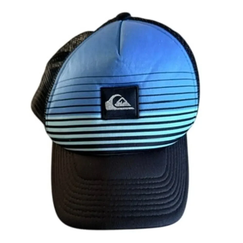 Quiksilver Blue Gradient Trucker Snapback Hat Mesh Baseball Cap 55cm Surf Skate
