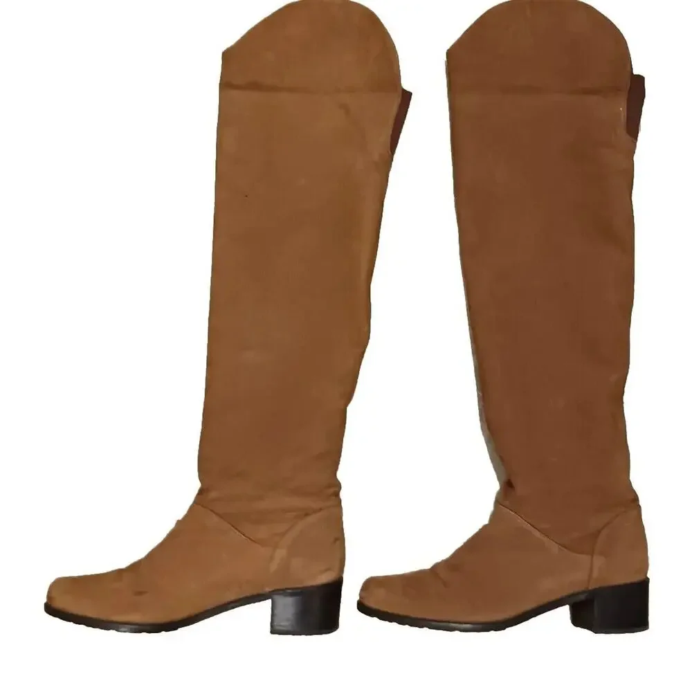 Stuart Weitzman Over the Knee Boot Size 6.5M SUEDE LEATHER Rust Brown Equestrian