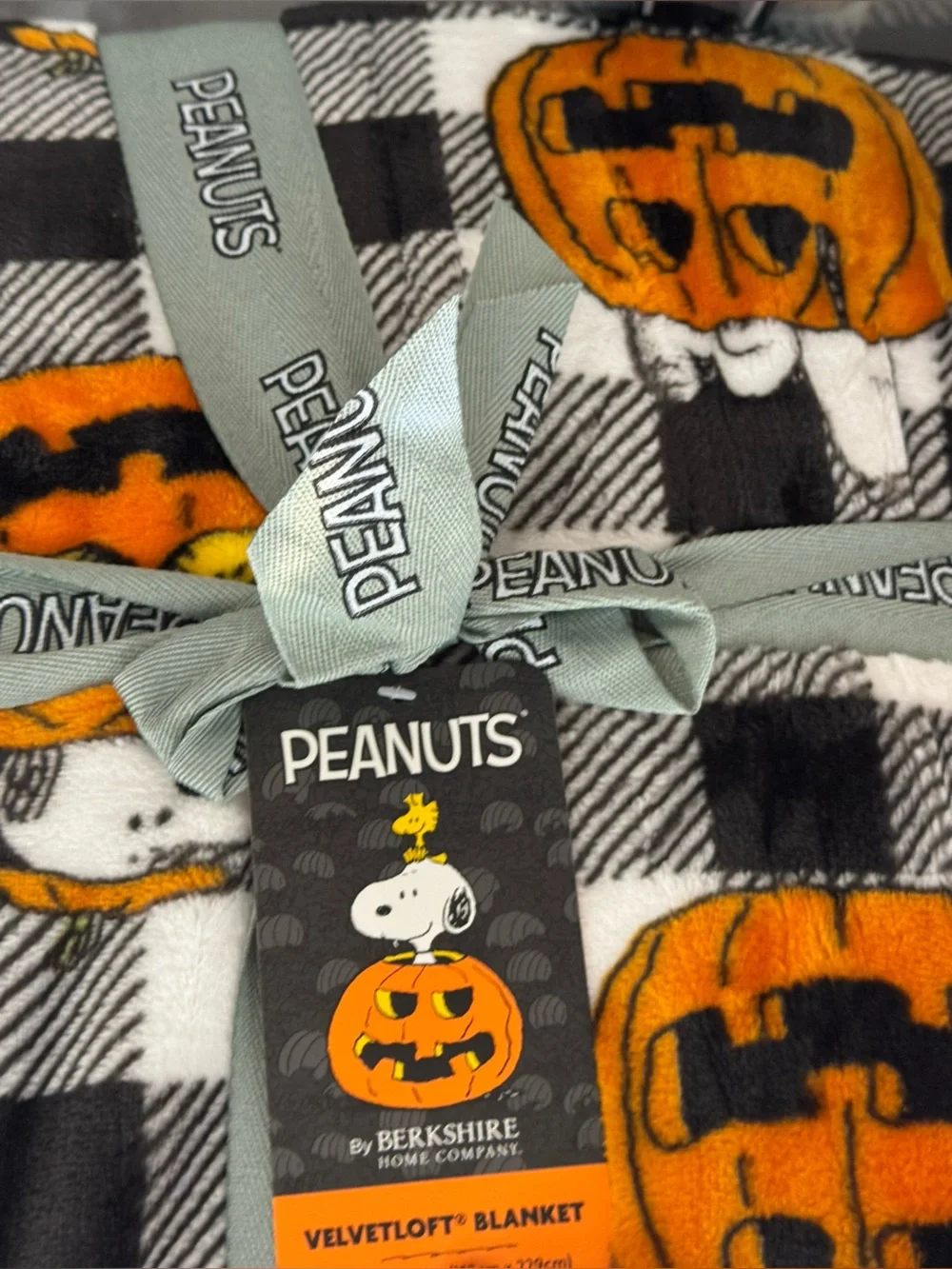 Peanuts Orange & Black Pumpkin Plaid Fleece Throw