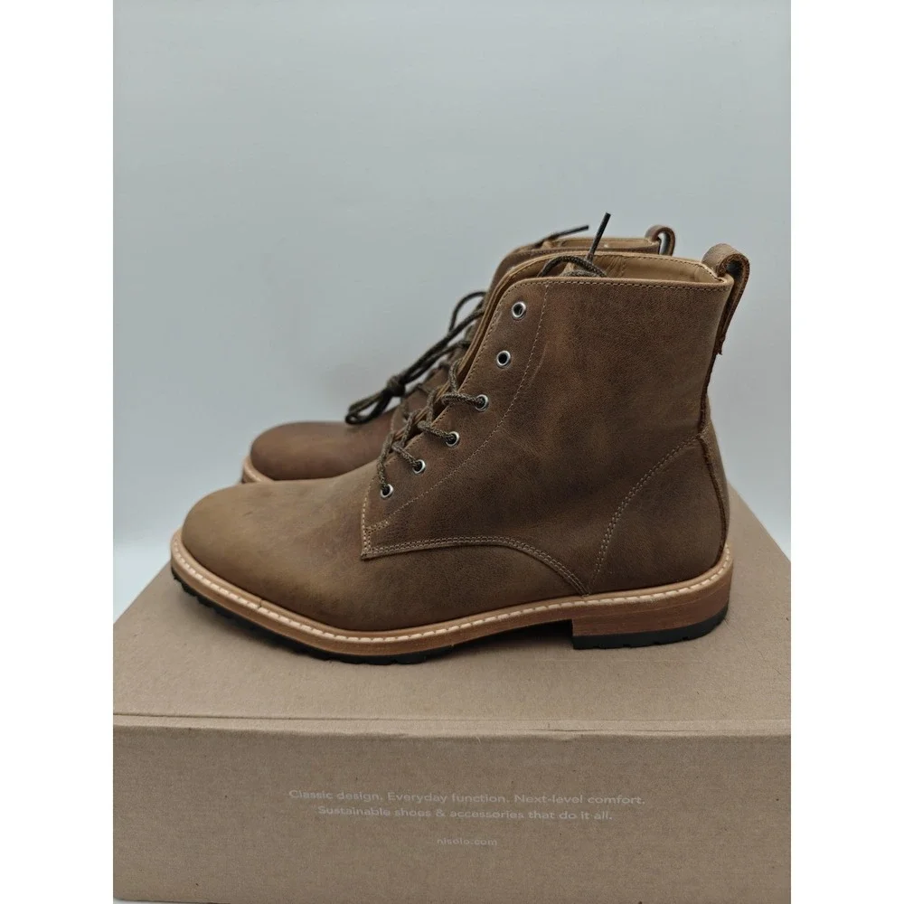 Nisolo Boots Mens Size 8 Brown Leather Martin All-Weather Ankle Combat Lug Sole‎