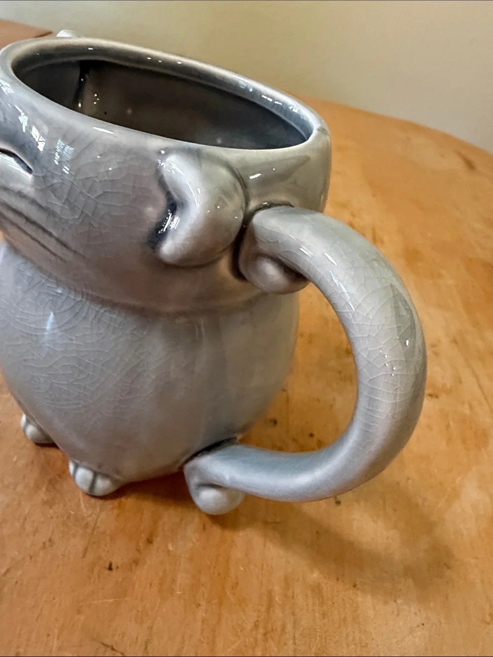 Cute Gray Cat Ceramic Mug - Whimsical Kitty Shape vintage Pier one
