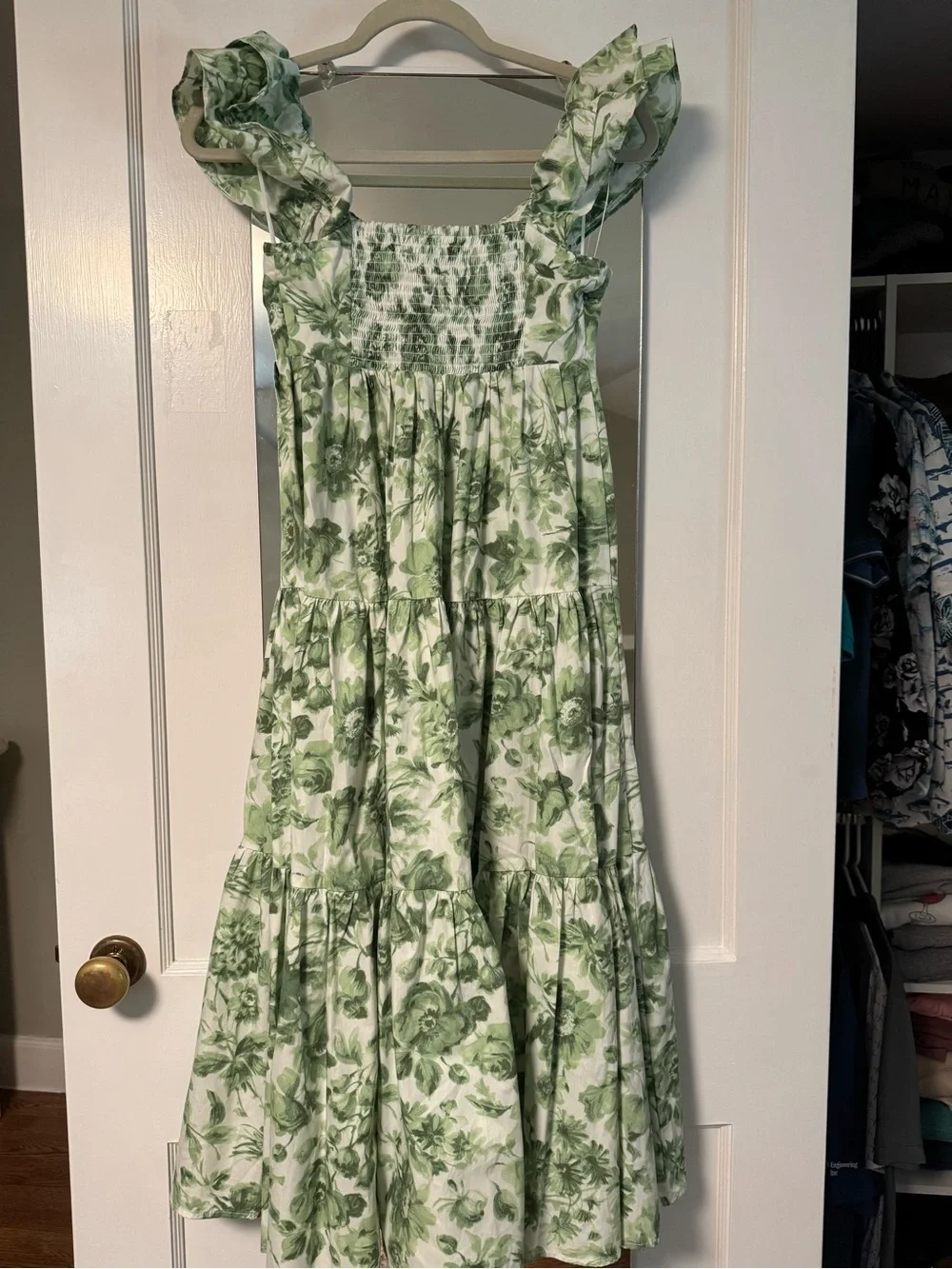 Abercrombie & Fitch White and Green Floral Tiered Maxi Dress