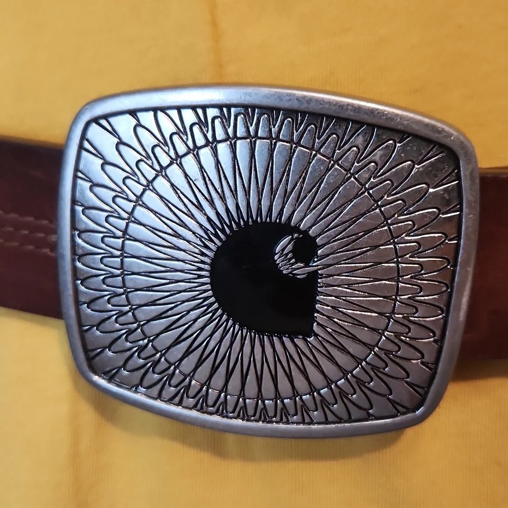 CARHARTT ESPRESSO BROWN LEATHER BELT W/SILVER C LOGO BUCKLE SZ LARGE