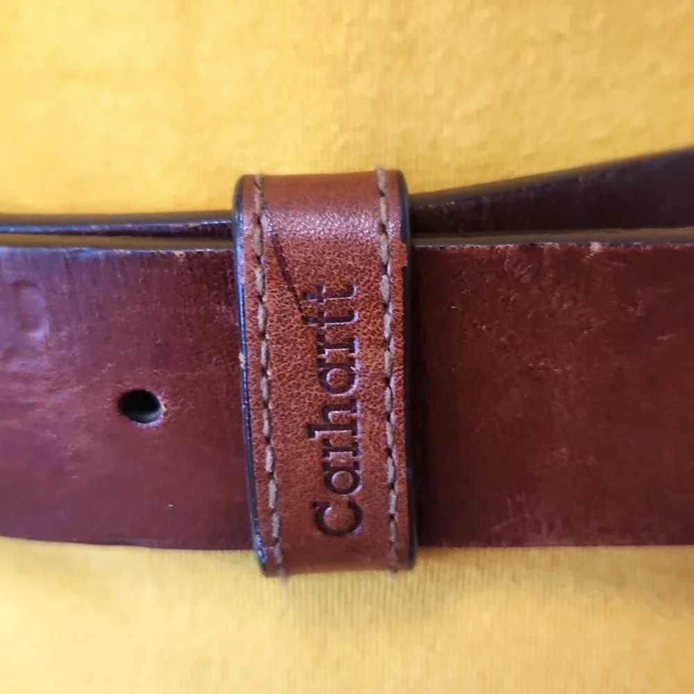 CARHARTT ESPRESSO BROWN LEATHER BELT W/SILVER C LOGO BUCKLE SZ LARGE