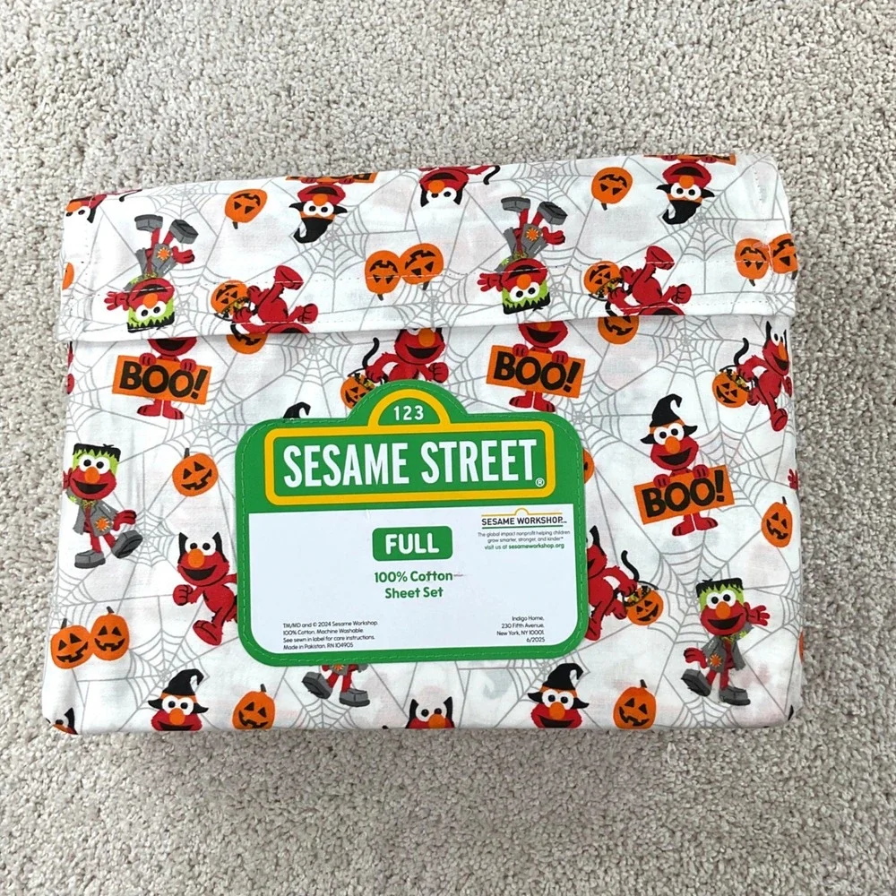 Sesame Street Halloween Elmo Full Sheet Set 100% Cotton 4pc Bedding New
