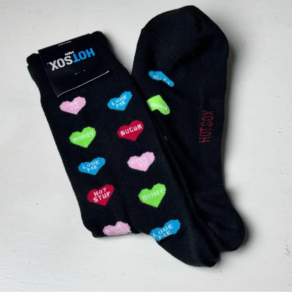 Hot Sox  Women's Black Socks with Colorful Heart Motifs New With Tag