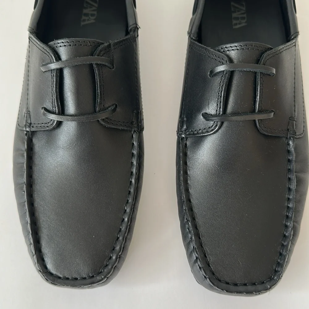 Zara Men's Black Leather Boat Shoes Size 7