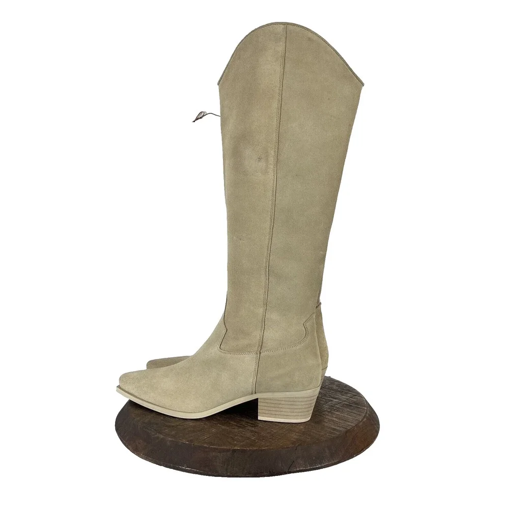 Feners Boots Womans 42 Cream Suede Leather Lined Zip Tall Riding Made in Spain