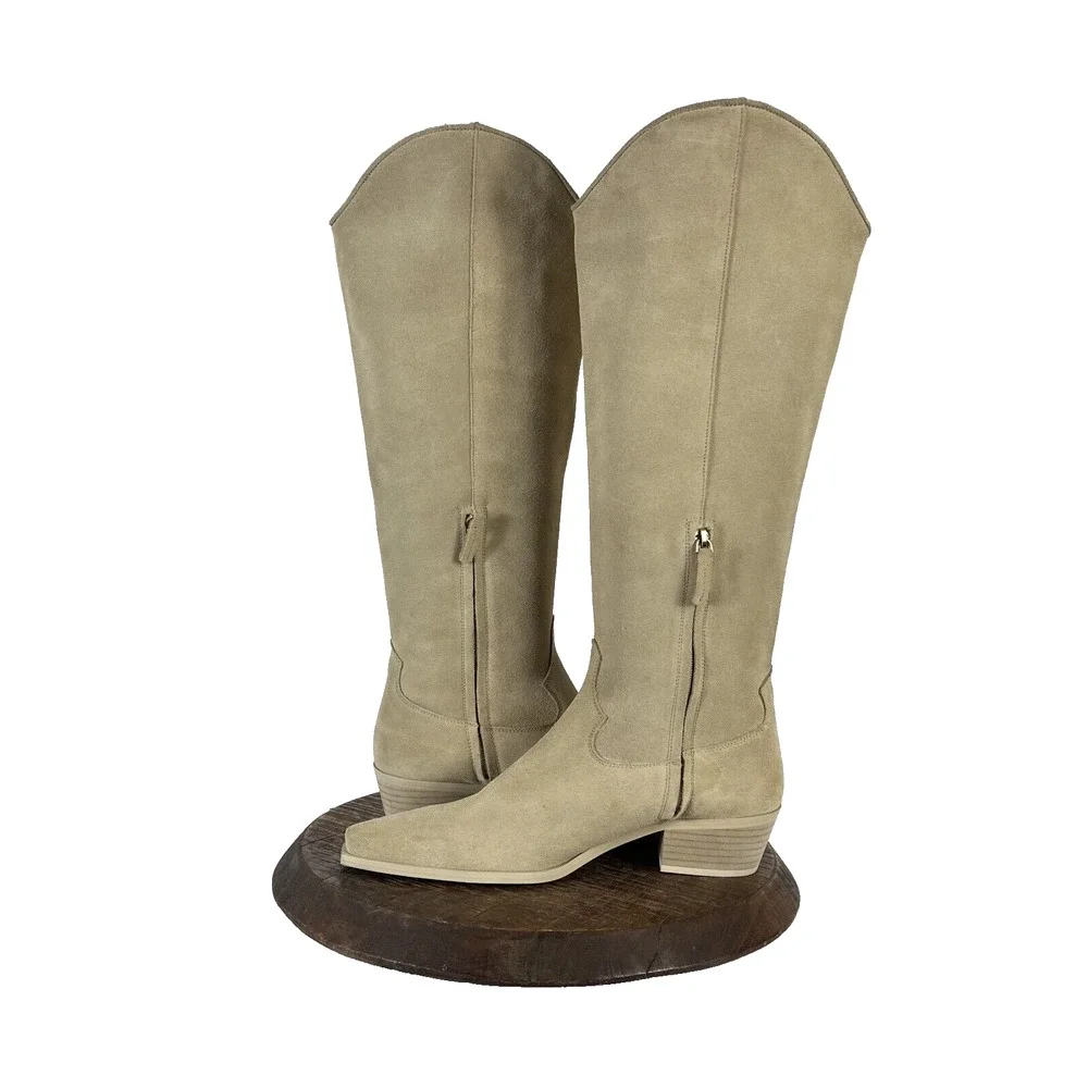 Feners Boots Womans 42 Cream Suede Leather Lined Zip Tall Riding Made in Spain
