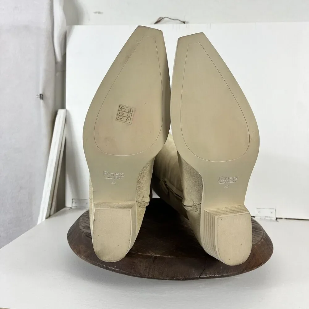 Feners Boots Womans 42 Cream Suede Leather Lined Zip Tall Riding Made in Spain