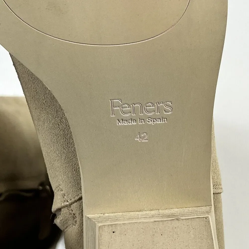 Feners Boots Womans 42 Cream Suede Leather Lined Zip Tall Riding Made in Spain