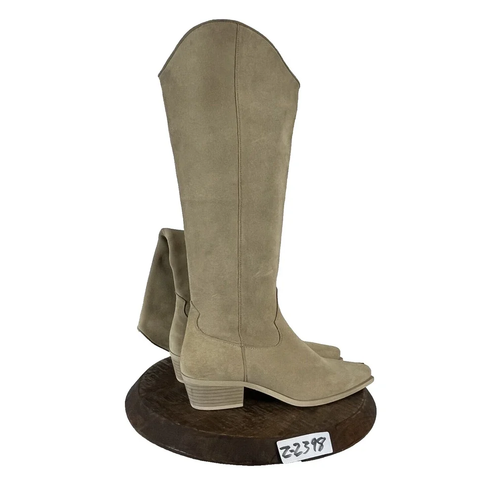 Feners Boots Womans 42 Cream Suede Leather Lined Zip Tall Riding Made in Spain
