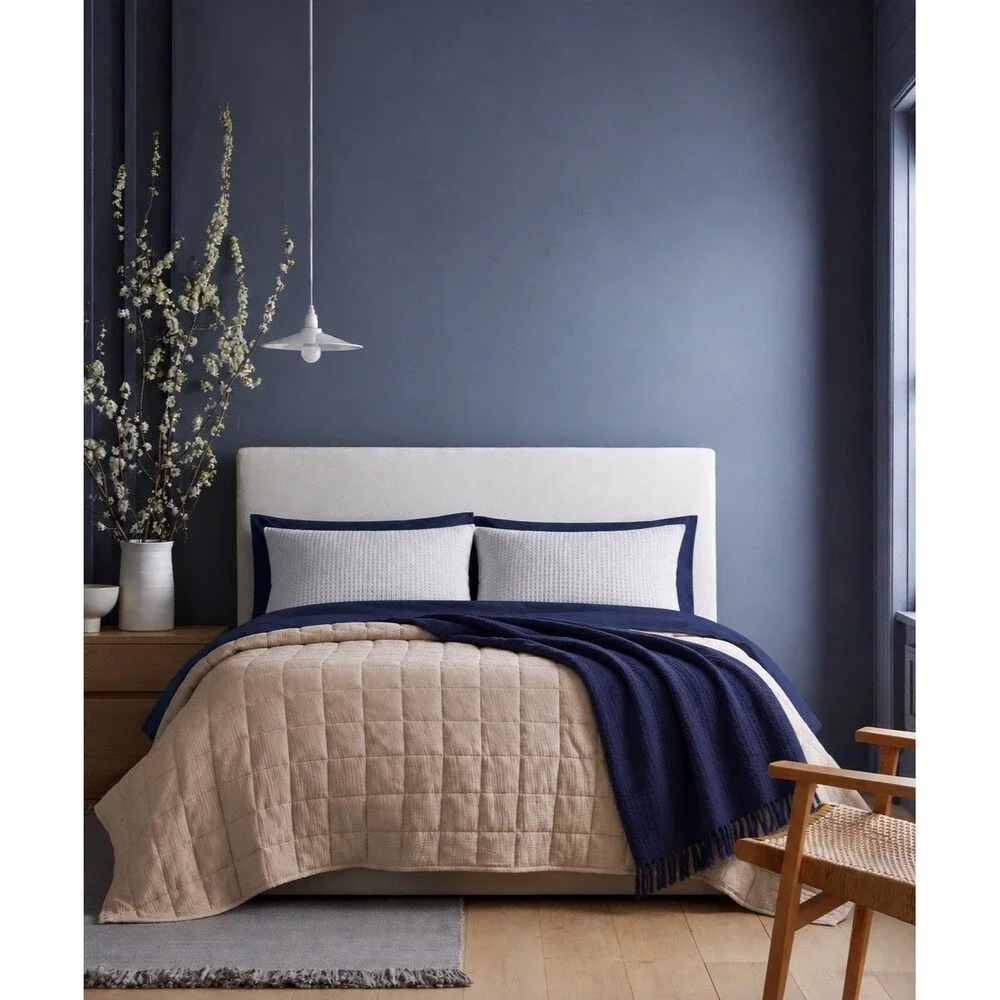 Quince Organic Airy Gauze Box Quilt & Honeycomb Sham Set Queen Dune Gray $204