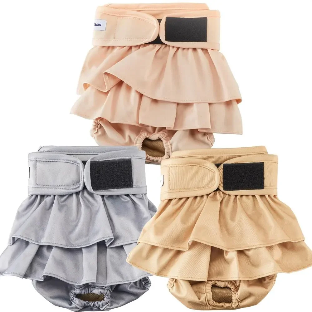 YUNCESSIN Female Dog Diapers Ruffled Skirt Washable Reusable 3 Pack Multicolor