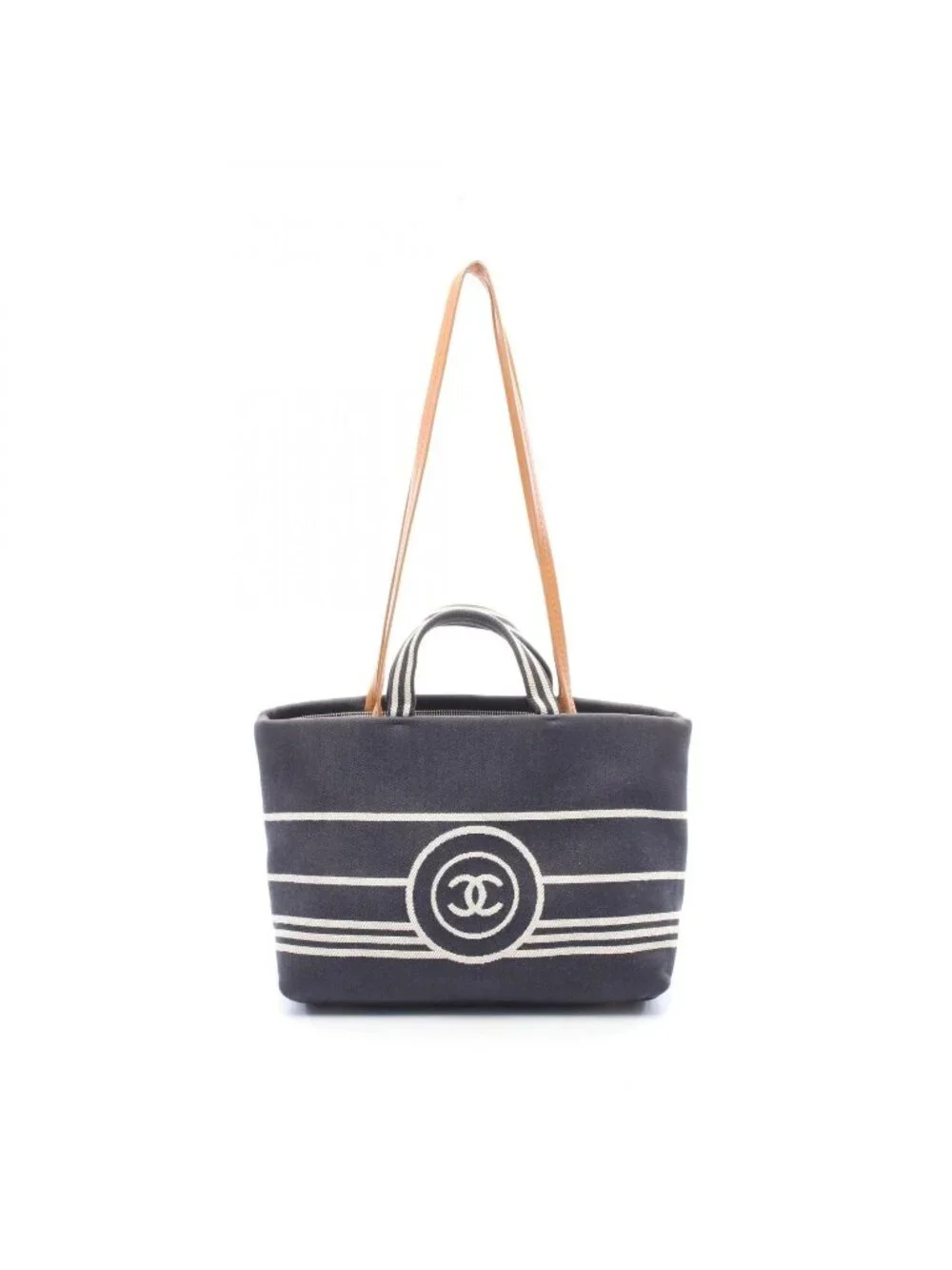 Chanel Tote CC Logo 2-Way Indigo Brown Denim Leather CC Hand