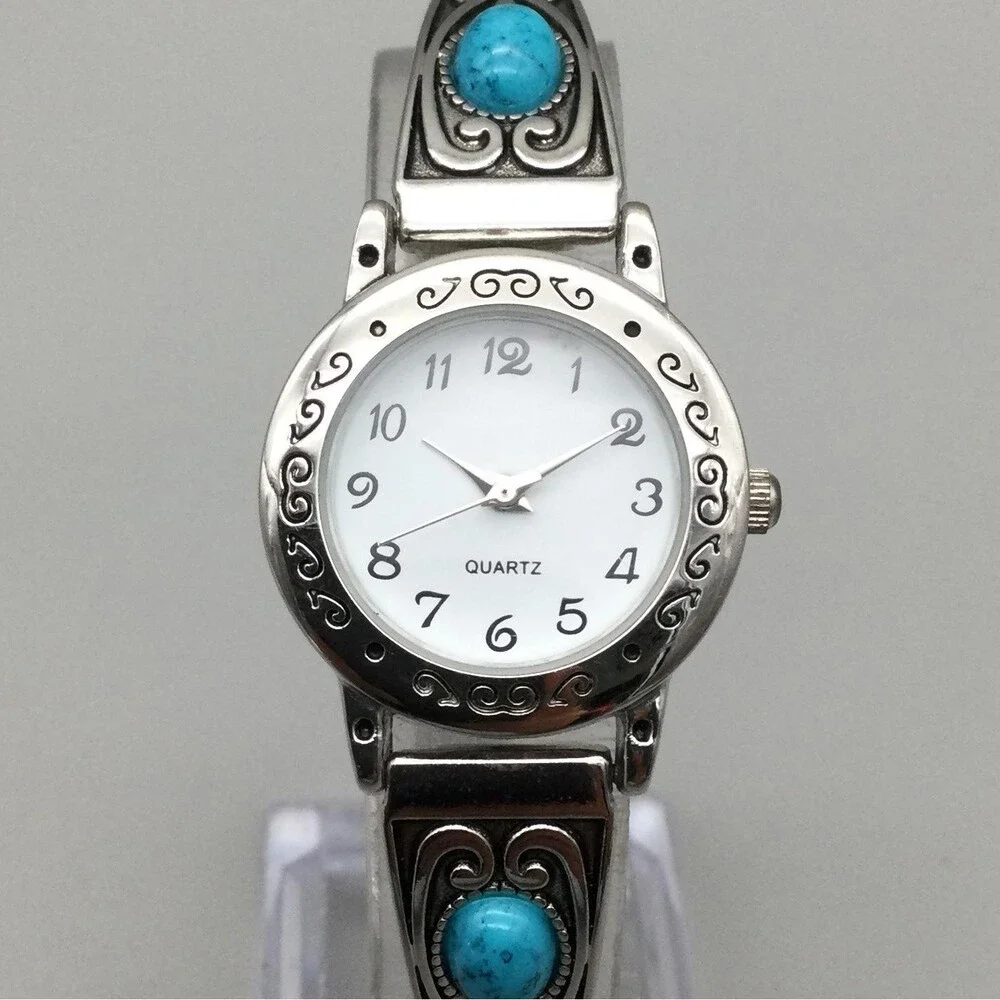 Accutime Womens Watch 25mm Southwest Silver Tone Stretch Band New Battery