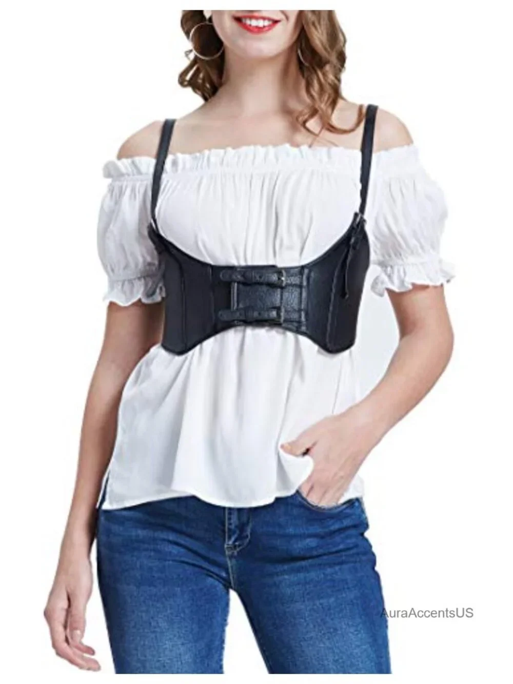 Faux Leather Underbust Corset Belt with Velcro Closure Steampunk