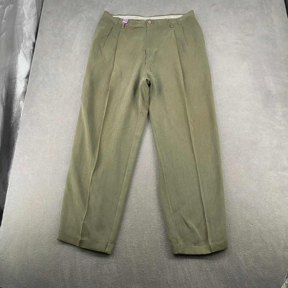 Tommy Bahama Mens 40 Silk Pants Olive Green Straight Leg Casual Trousers Luxury