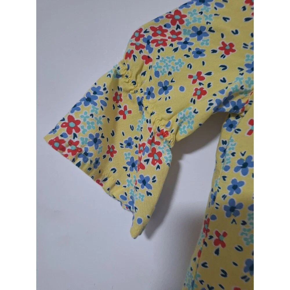 Genuine Kids OshKosh Girl 4T Yellow Floral Ruffle Blouse Bell Sleeve Rayon Top