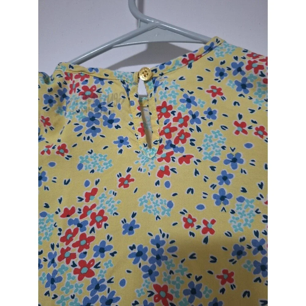 Genuine Kids OshKosh Girl 4T Yellow Floral Ruffle Blouse Bell Sleeve Rayon Top