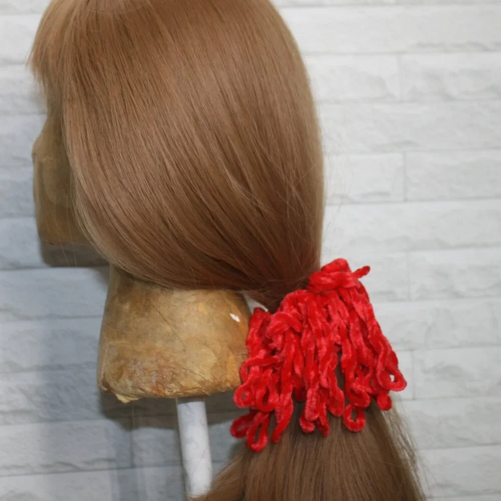 HAND CRAFTED Hair Scrunchie Fringe Crochet Kids Chenille Velvet Oversized Red