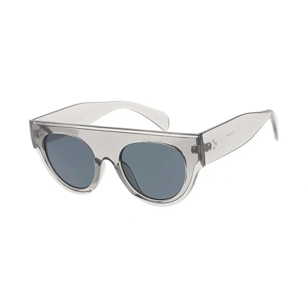 Clear Chunky Flat Top Cat Eye Sunglasses Gray Lens