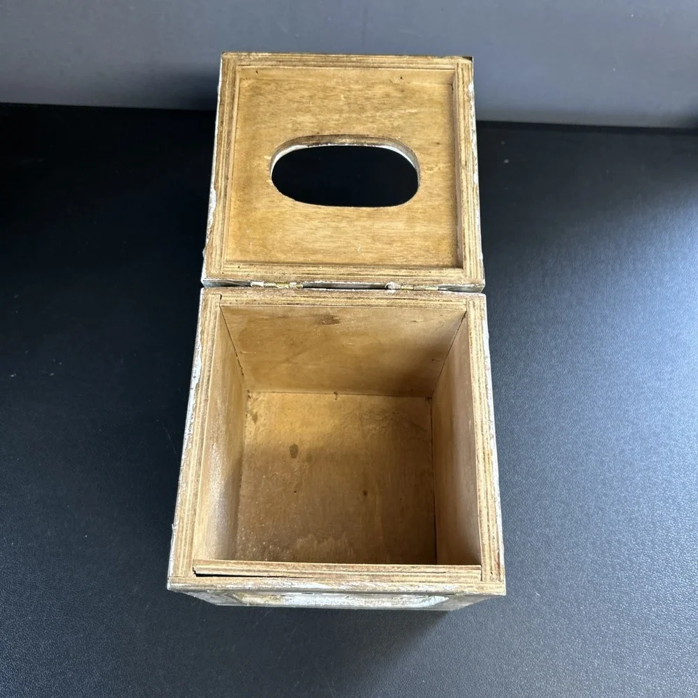 Rustic Cabin Upcycled Wooden Tissue Box Cover Square Facial Holder Hinged Lidded