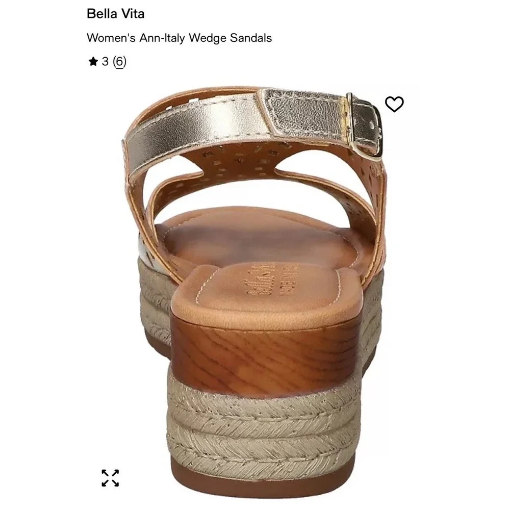 New In Box Bella Vita ANN-ITALY Wedge‎ Sandals  Champagne Women 9.5 N Italy Made