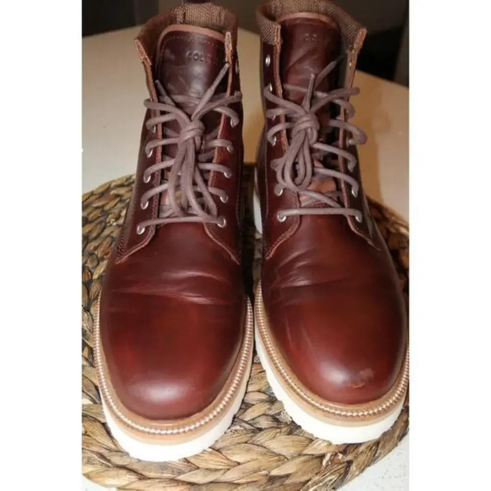 COLE‎ HAAN Mens Brown American Classics Round Toe Block Heel Leather Boots 10